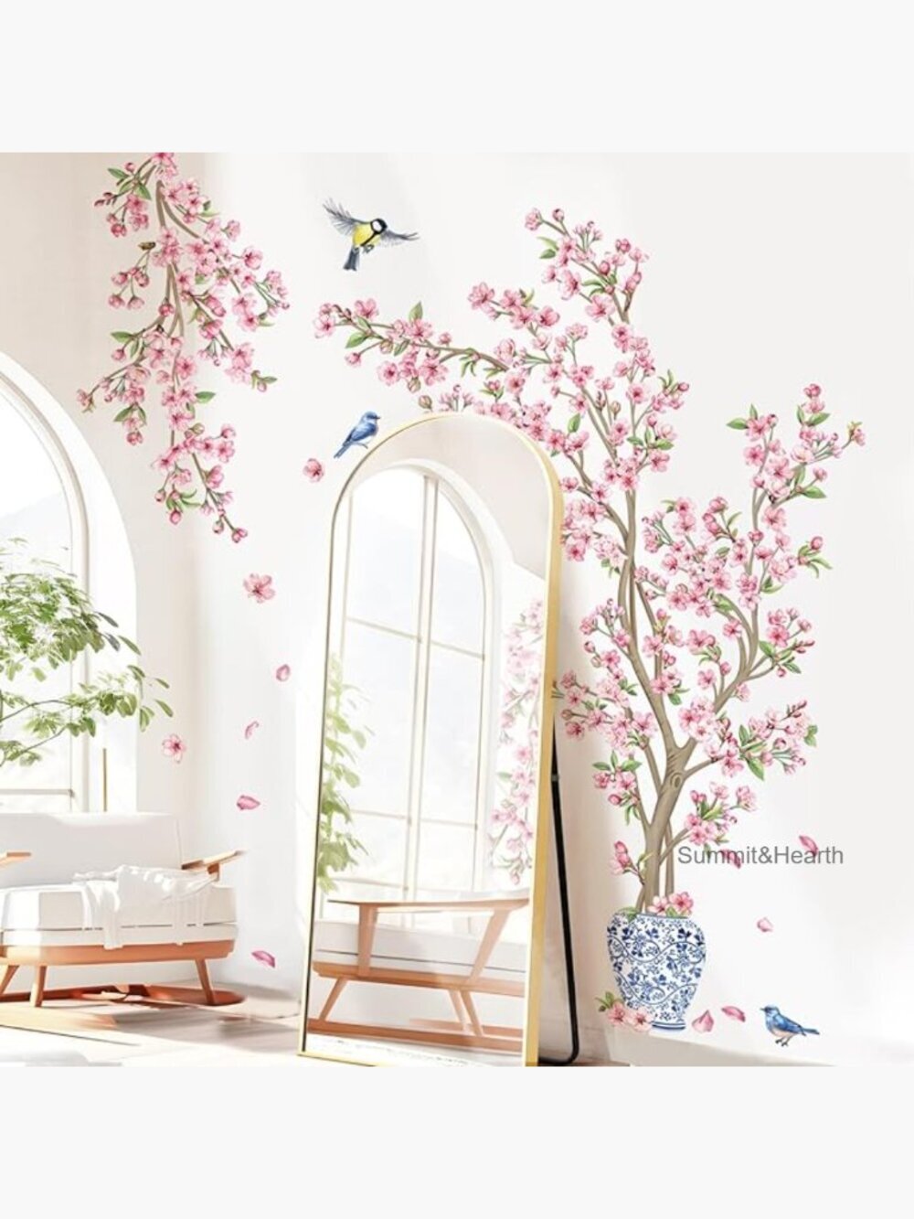 Removable Waterproof Wall Decals, 4 Sheets Floral Tree Decor, DIY Home Stickers